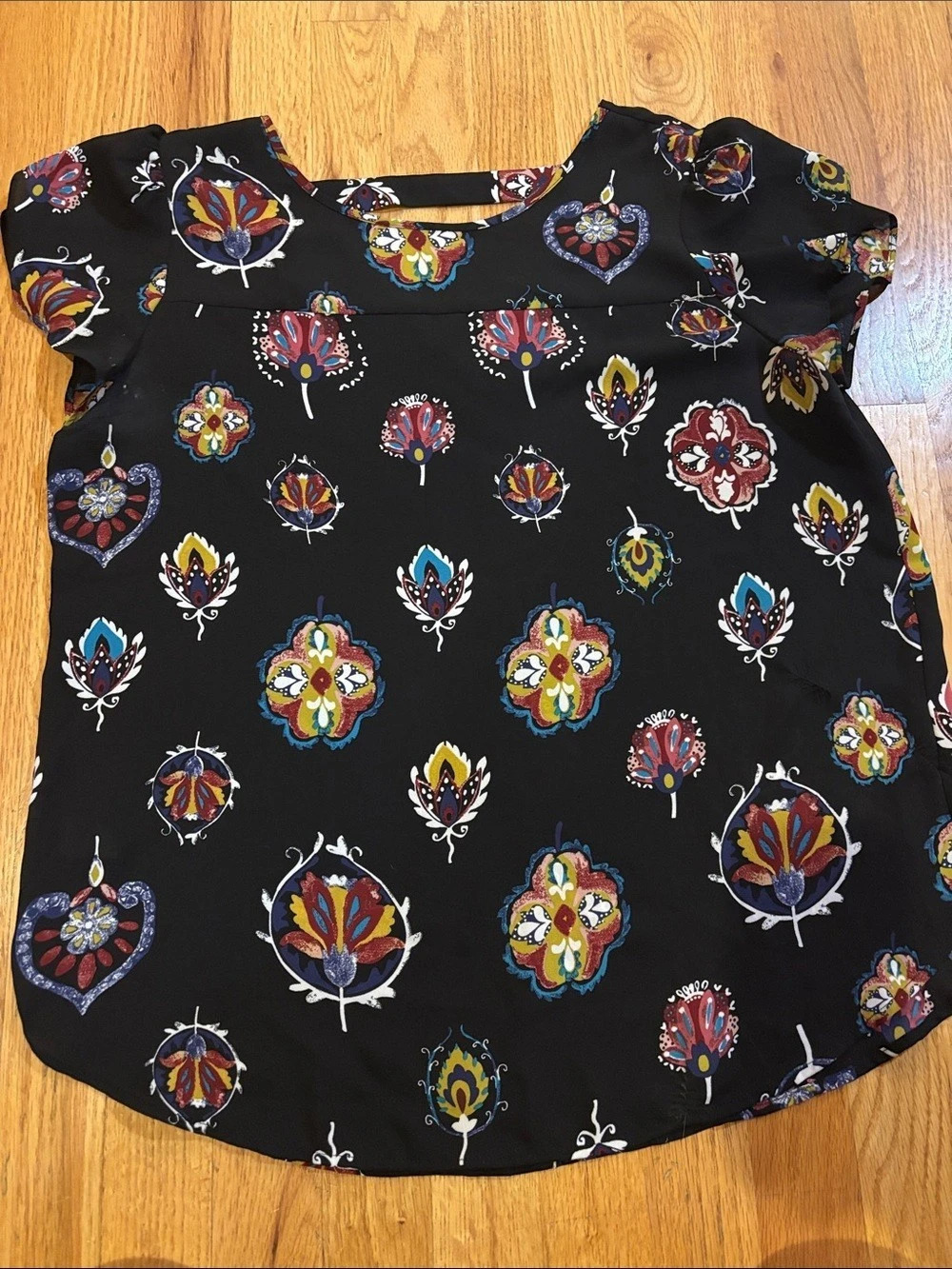 LOFT Floral Blouse in Black & Multicolor Like New